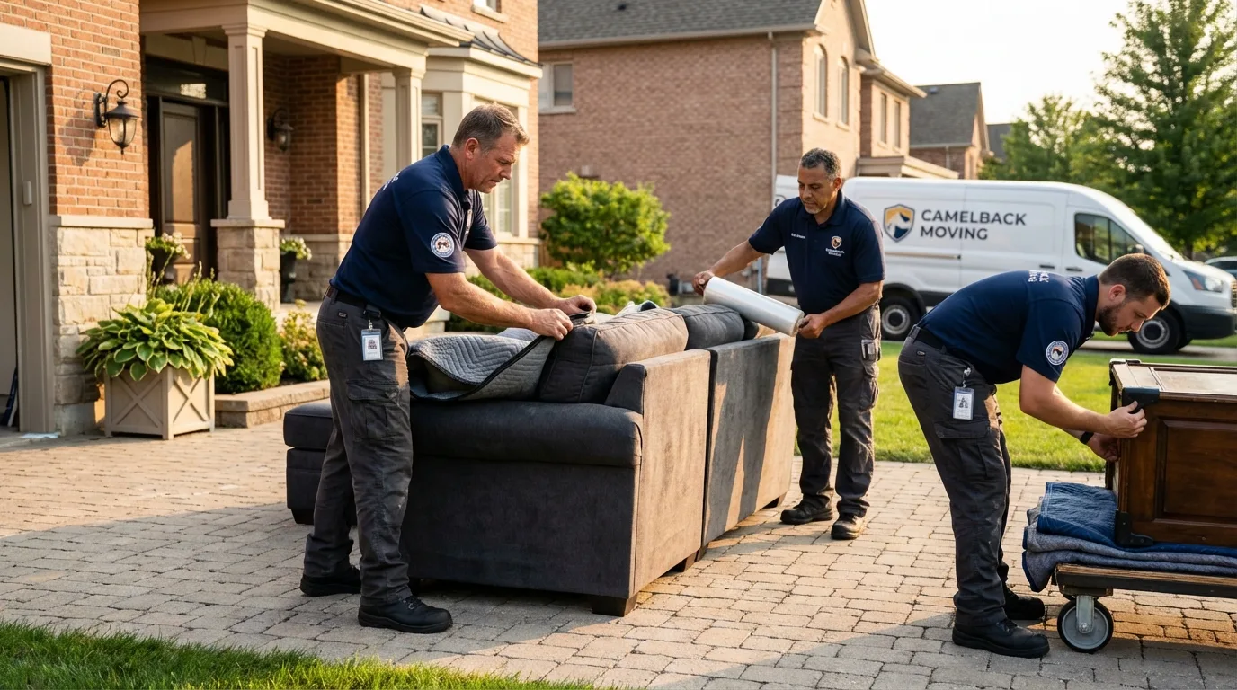 Large estate moving crew wrapping furniture in Woodbury, NY