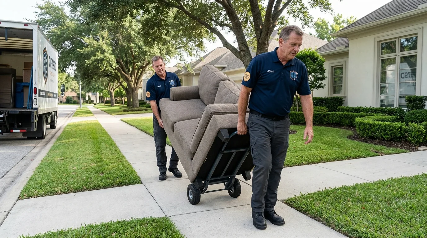 Local residential moving crew loading furniture in Woodbury, NY
